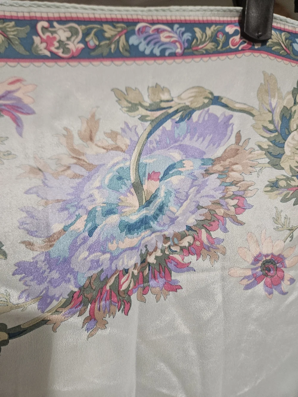 Vintage Liz Claiborne 100% Silk Floral Garden Square Scarf Made in Japan